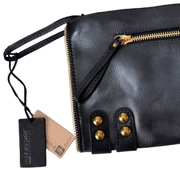 NWT Linea Pelle Dylan Large Clutch Black Leather Double Zip Studded Boho Y2K - Picture 2 of 13